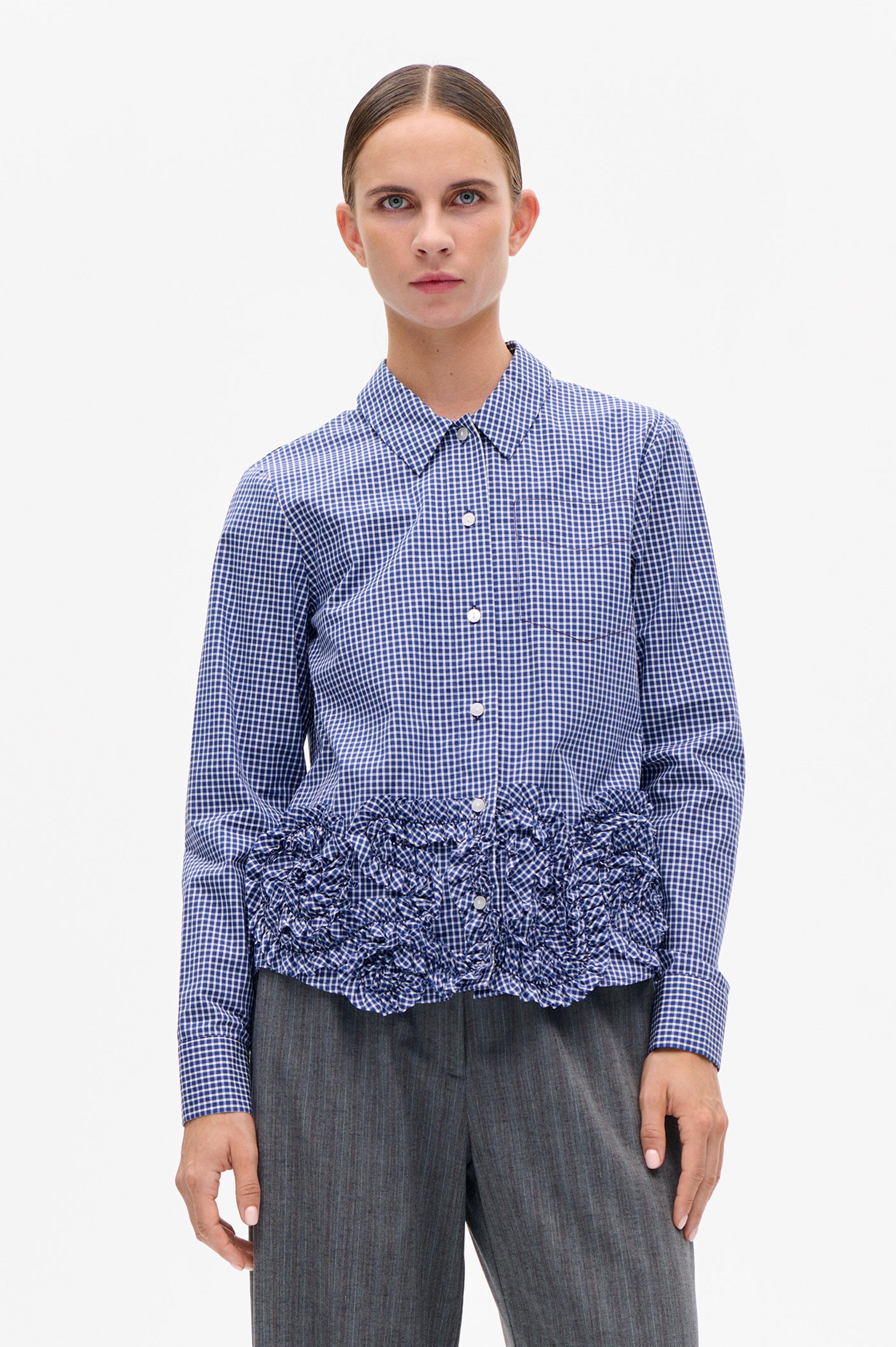 Shop MARIEL SHIRT in Mini Blue Check | Fast Delivery