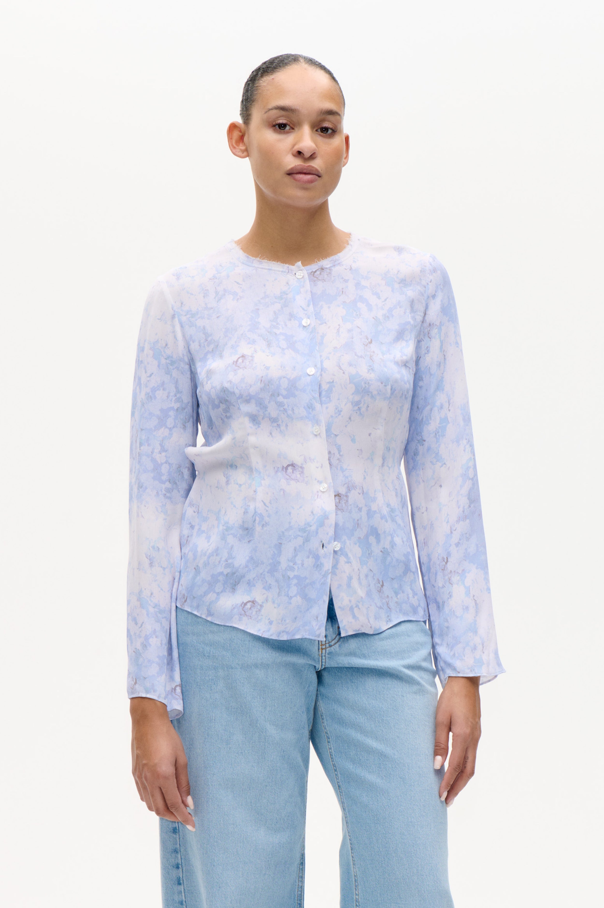 Shop MADELIE BLOUSE in Distorted Blue Flower | Fast Delivery