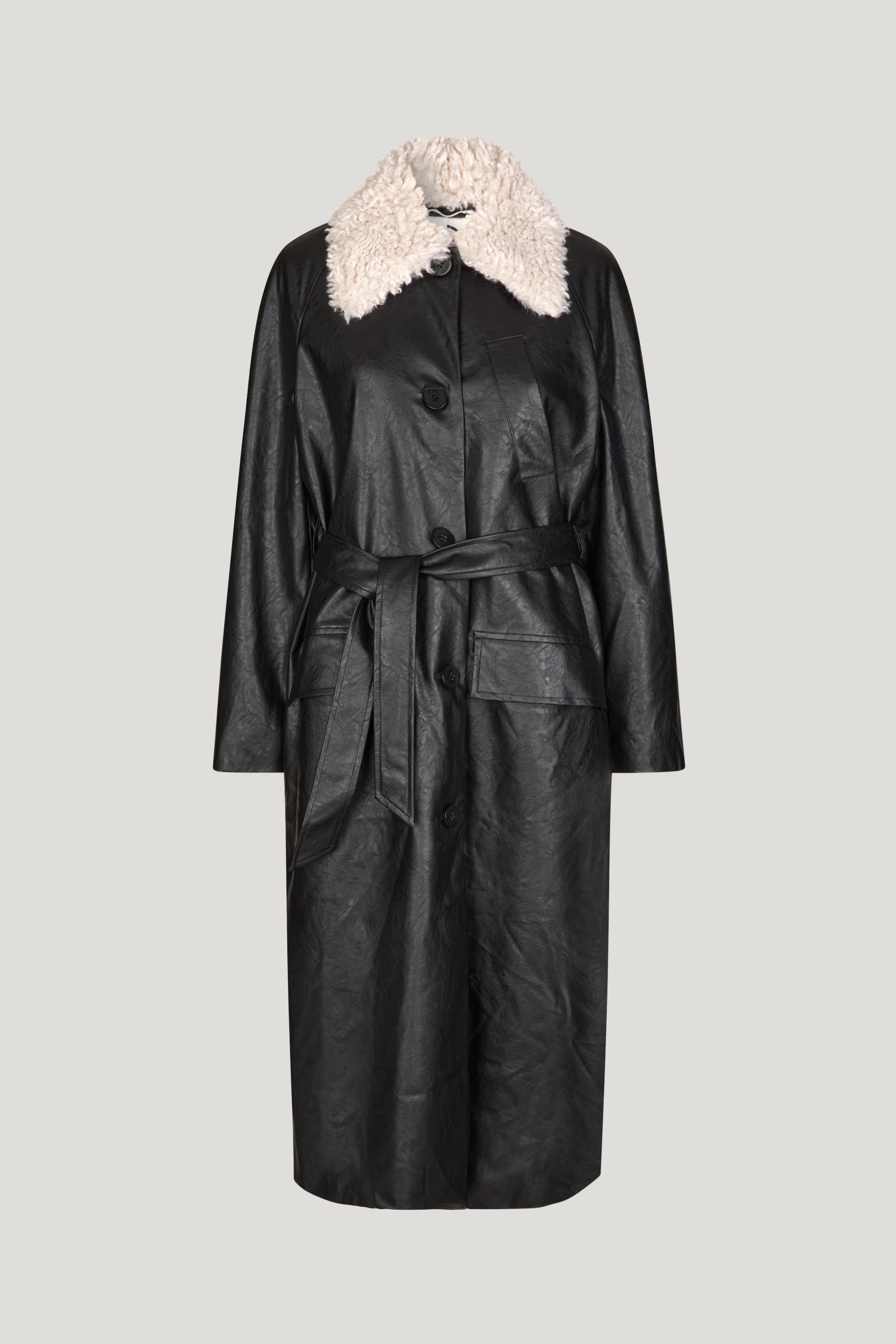 00s archive fakeleather coat long belt F Archive Sale