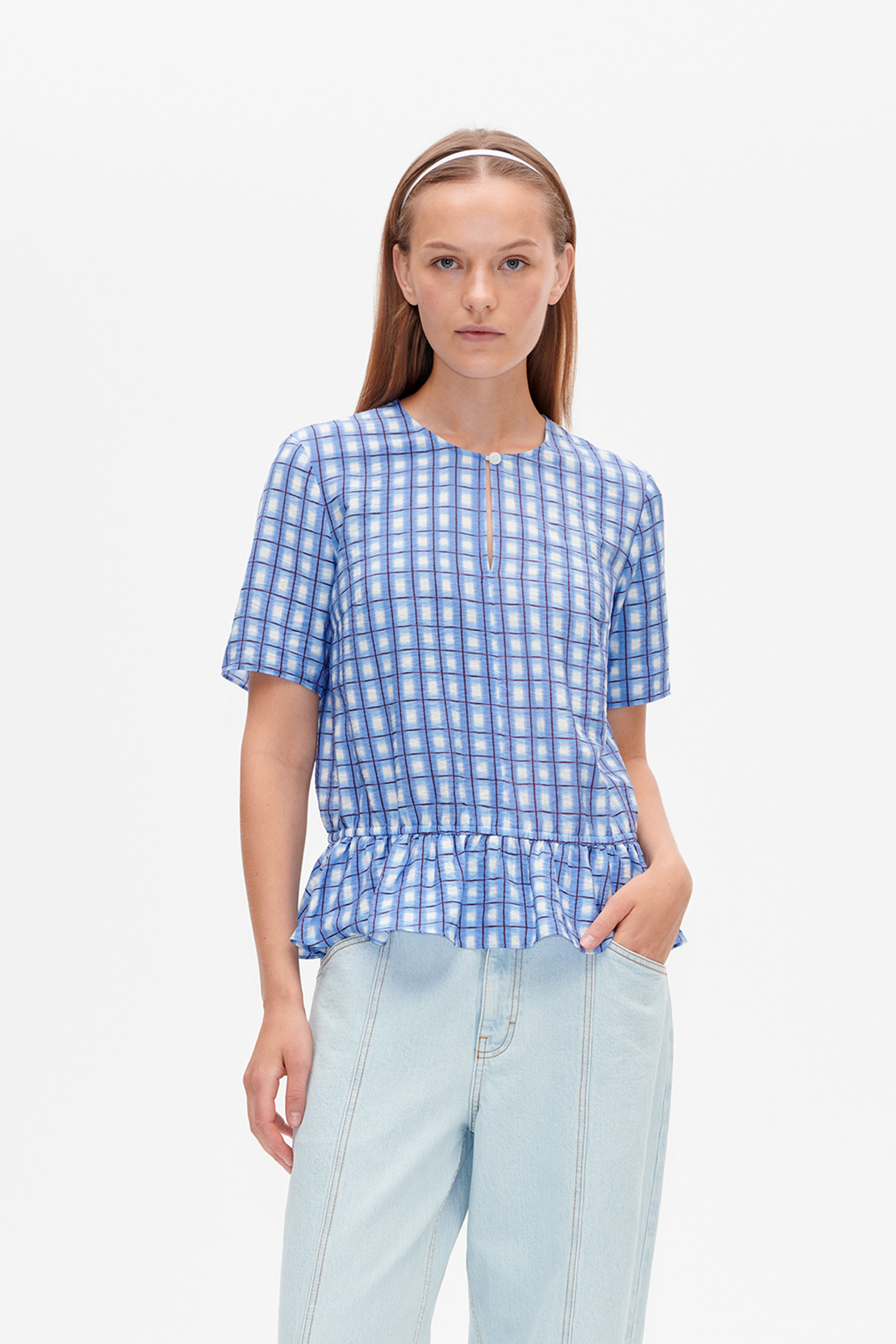 Shop Marly top in Blue Painted Check | Worldwide Shipping