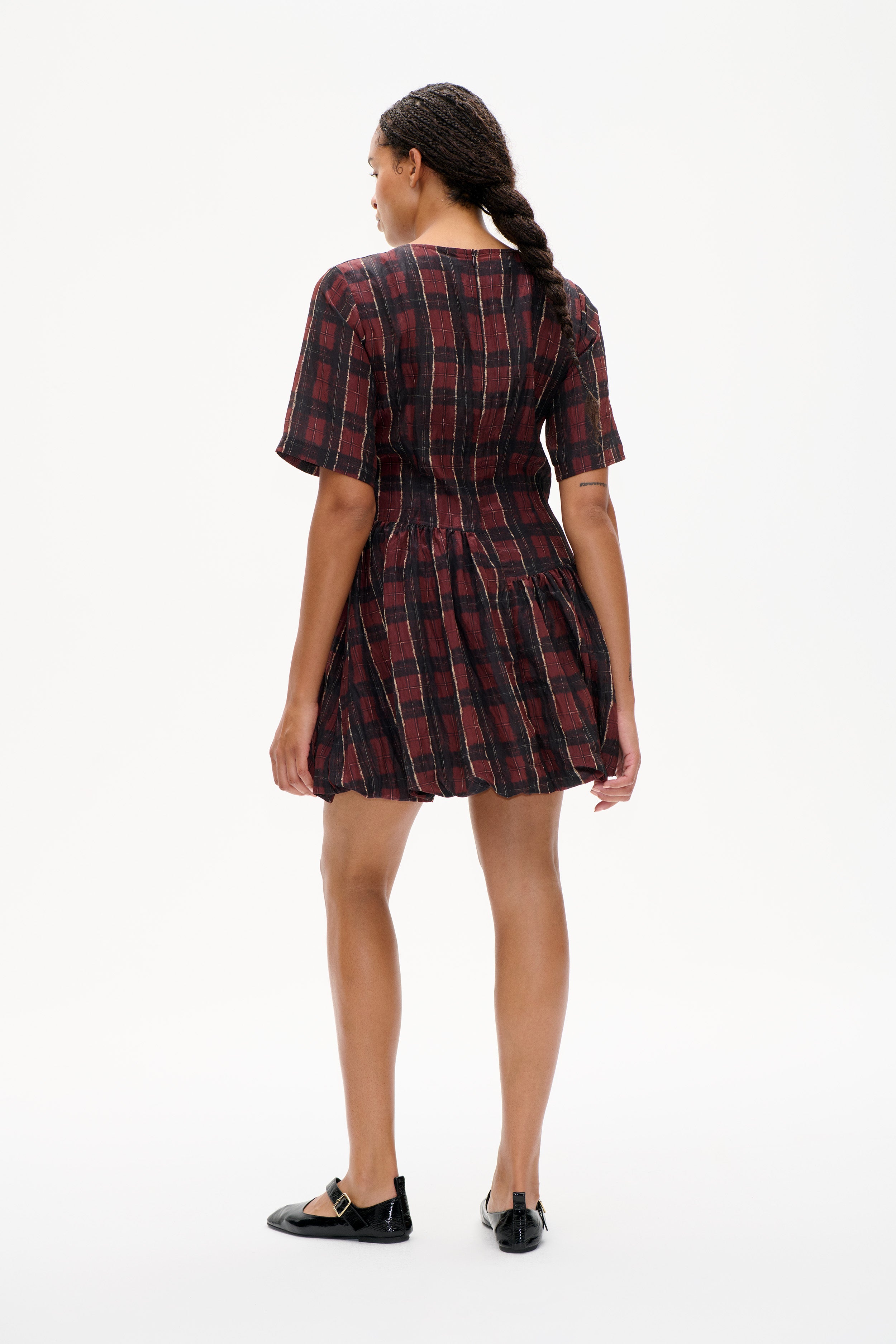 Shop Astrid Dress in Dark Red Check Worldwide Shipping