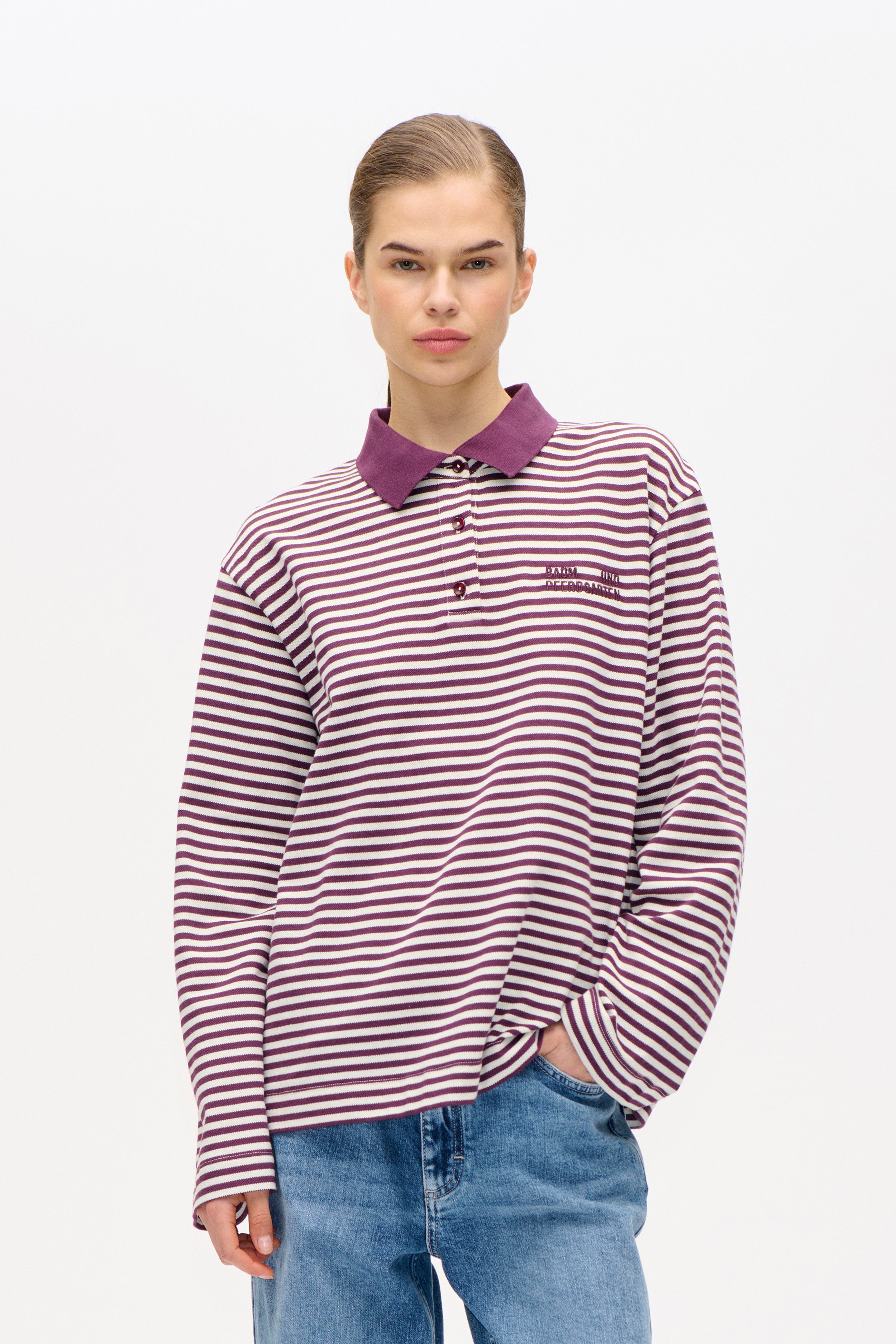 Shop Jeanne Top in Italian Plum Stripe | Worldwide Shipping