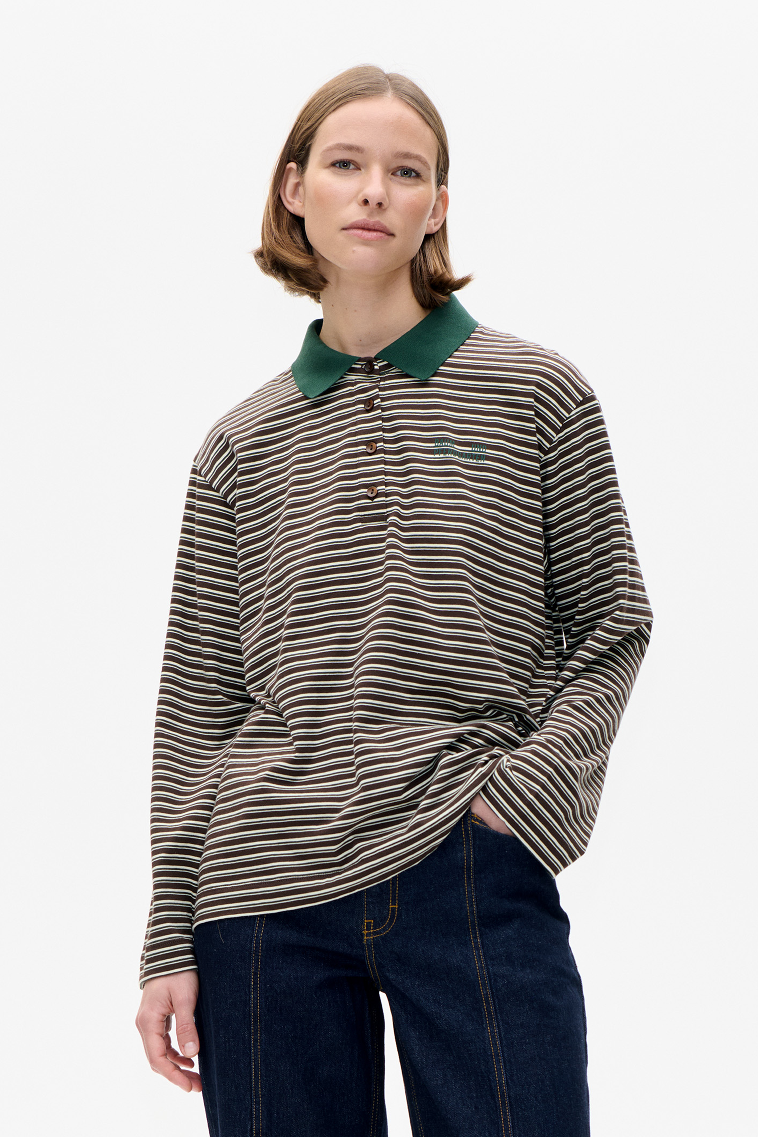 JEANNI T-SHIRT | Brown Polo Stripe
