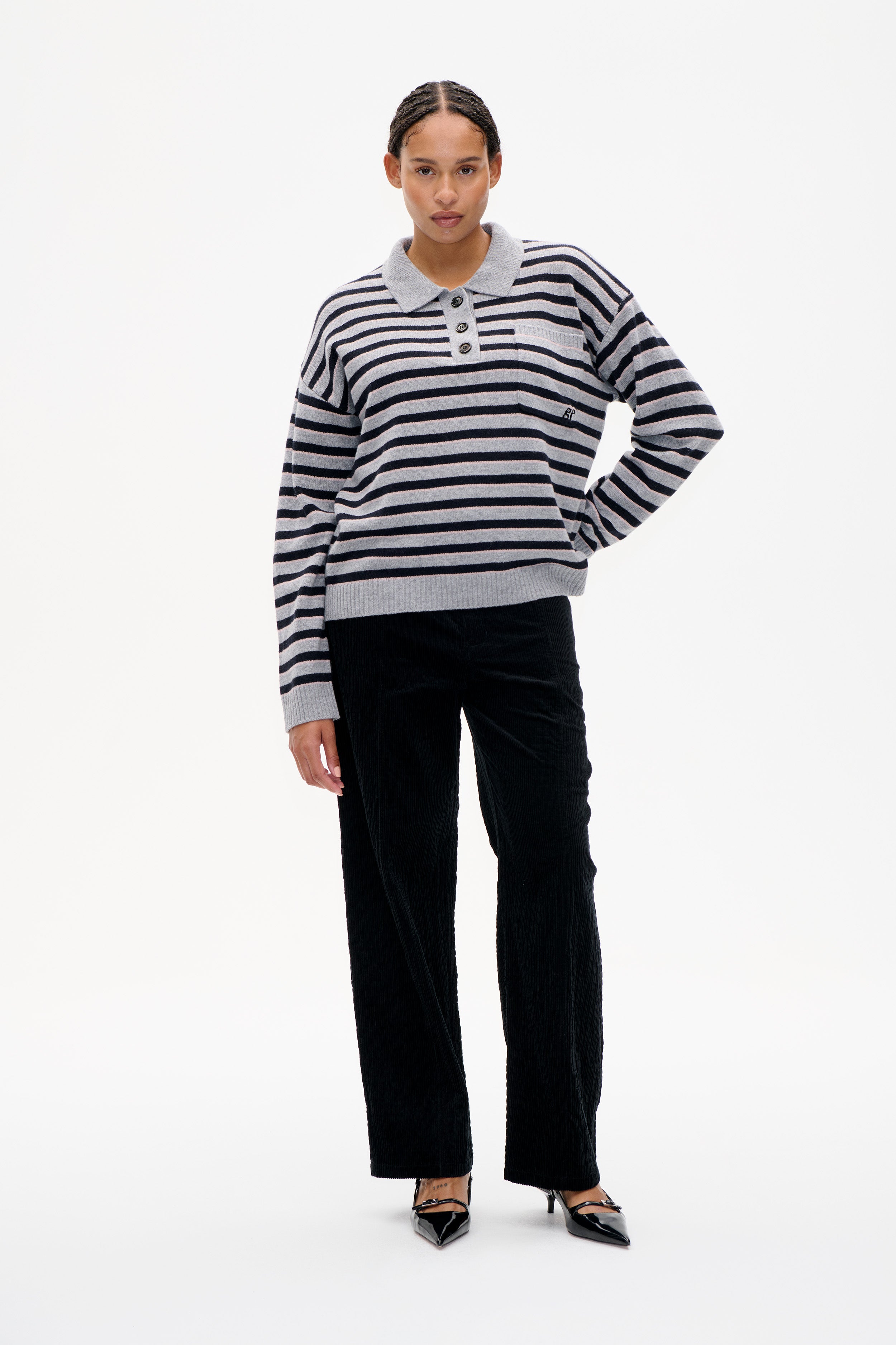 Shop CAILEY SWEATER in Grey Black Stripe | Fast Delivery
