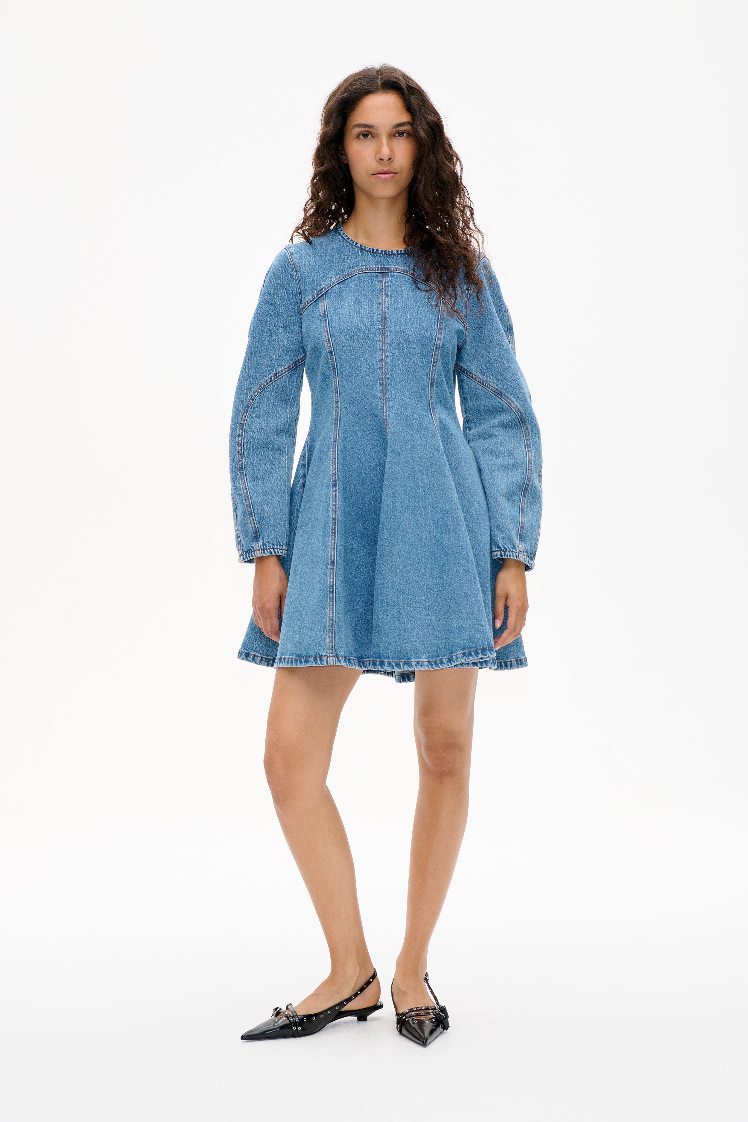 Shop ANEY DRESS in Denim Suede Mix | Fast Delivery