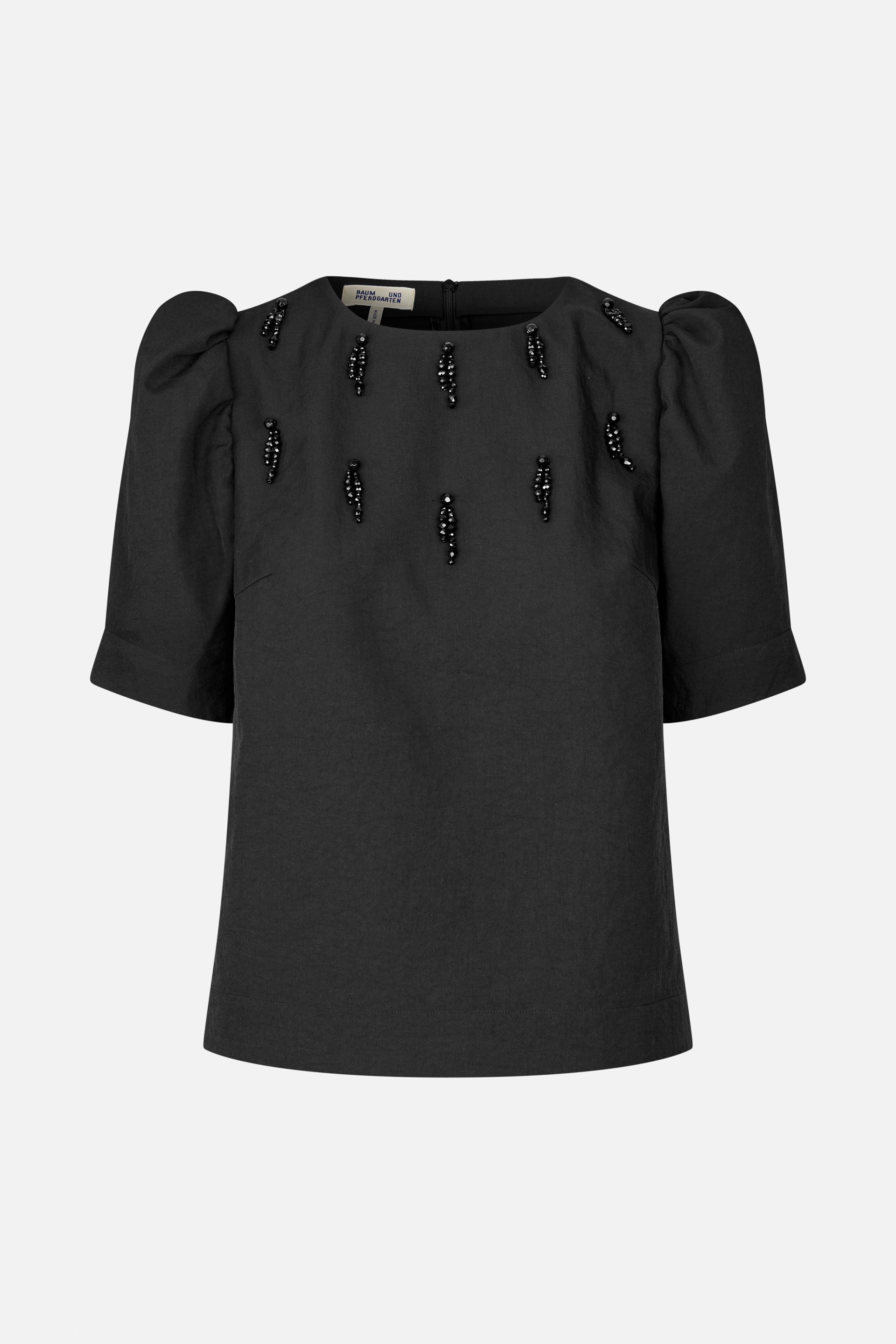 新品　MEER. Prince Sleeve Blouse BLK Jacquard Ruffle Sleeve Chiffon Blouse | White House Black Market