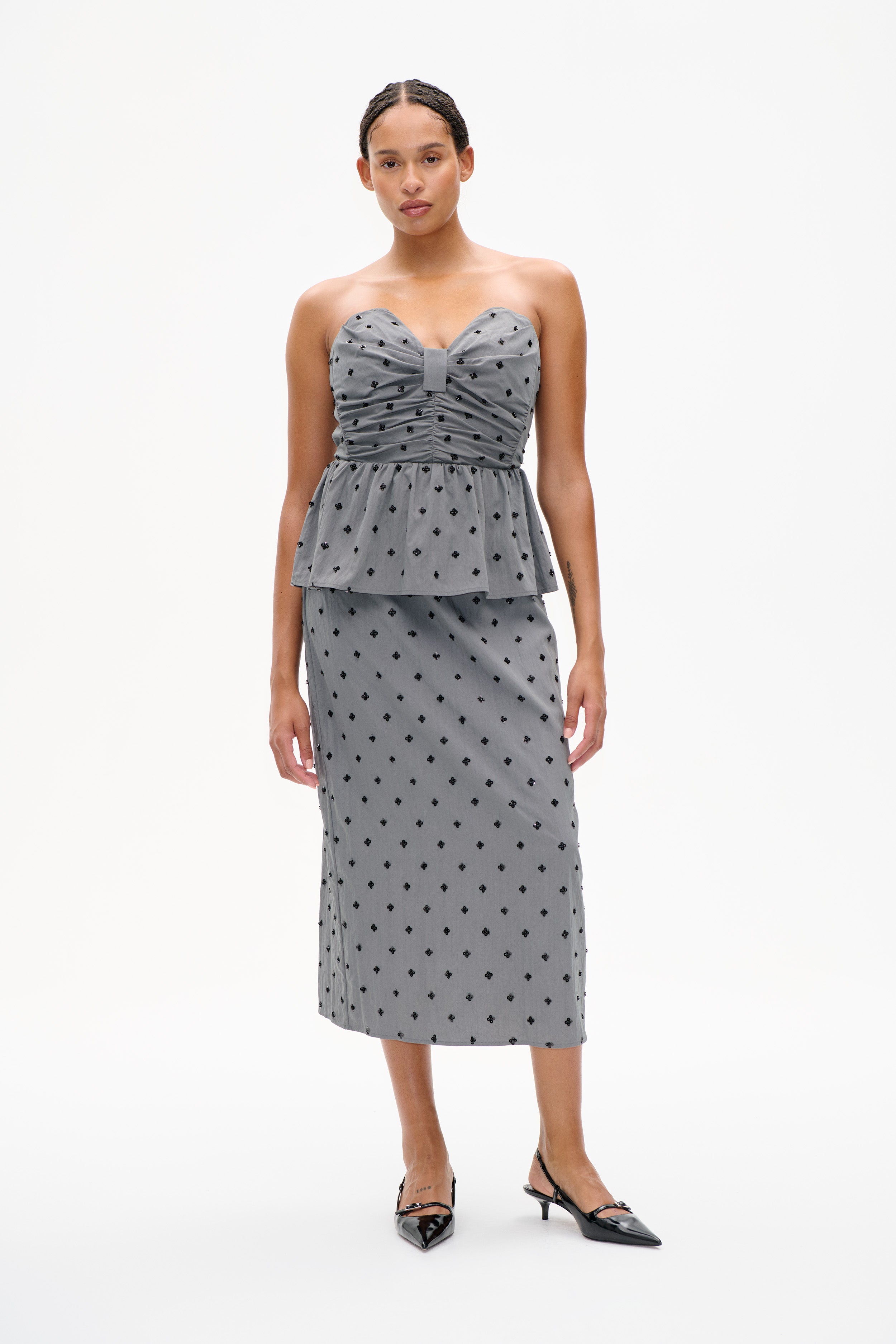 Shop AMILIE DRESS in Grey Sequins Flower | Fast Delivery