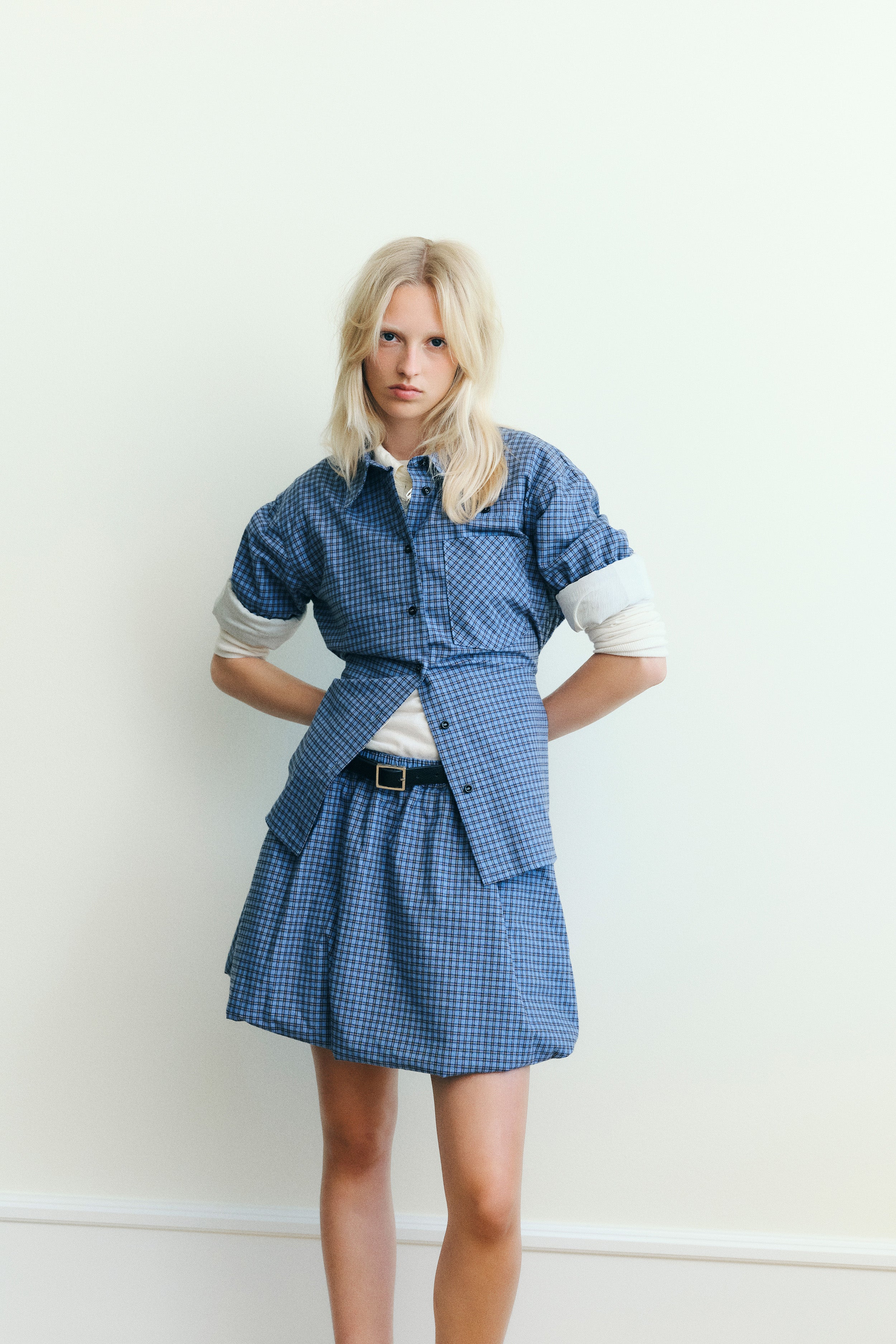 Shop SANDA SKIRT in Blue Flannel Check | Fast Delivery
