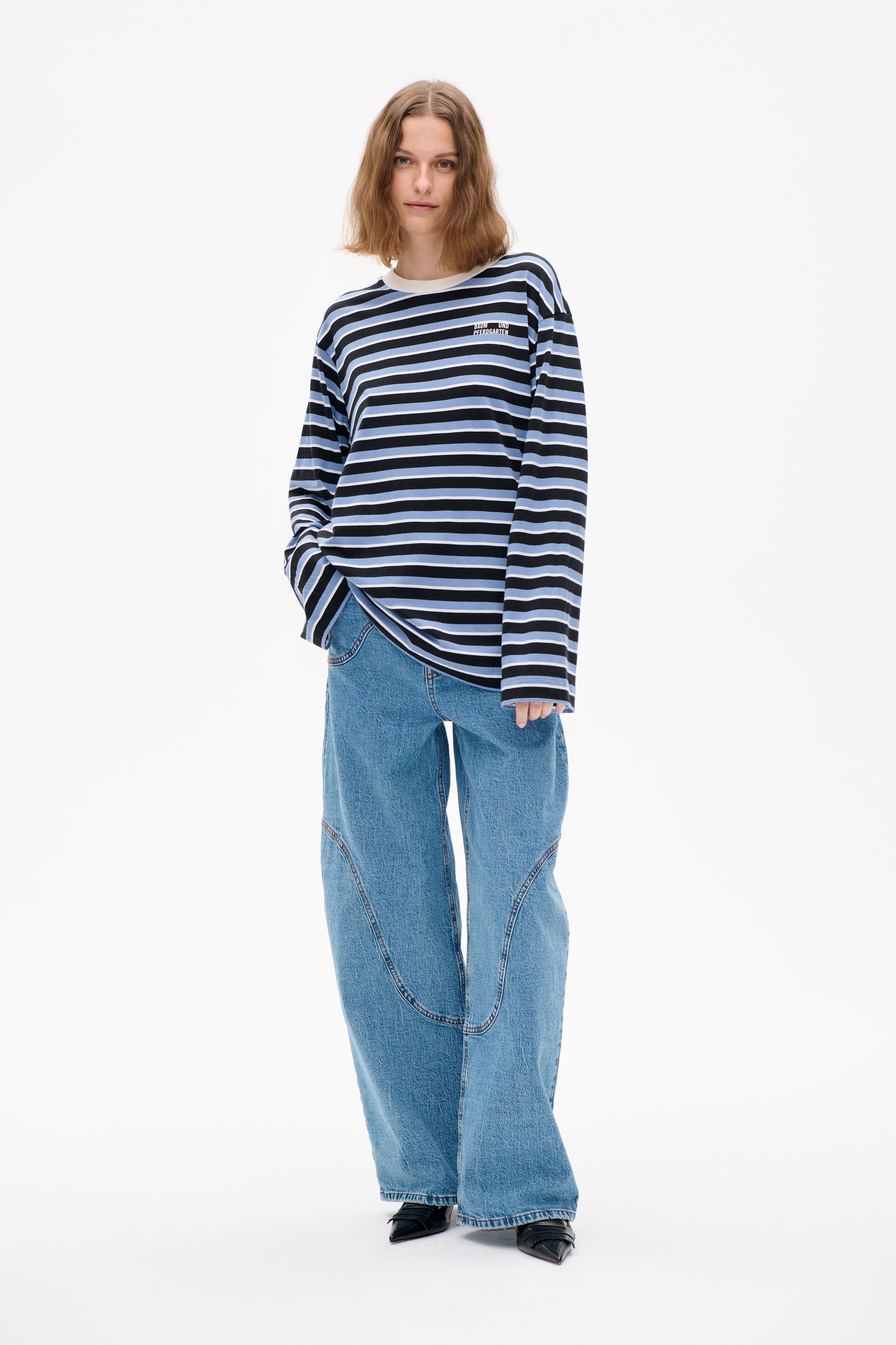 Shop JEEVANA TOP in Blue Black Stripes | Fast Delivery