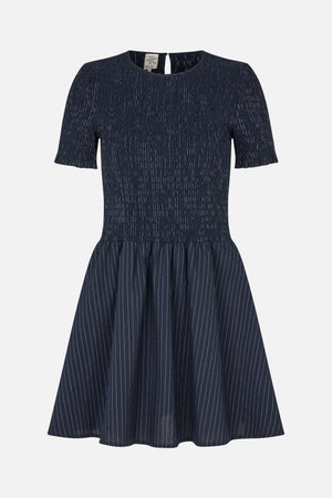 Shop ASSANDRA DRESS in Navy Blue Pinstripe | Fast Delivery Shop ASSANDRA DRESS in Navy Blue Pinstripe | Fast Delivery