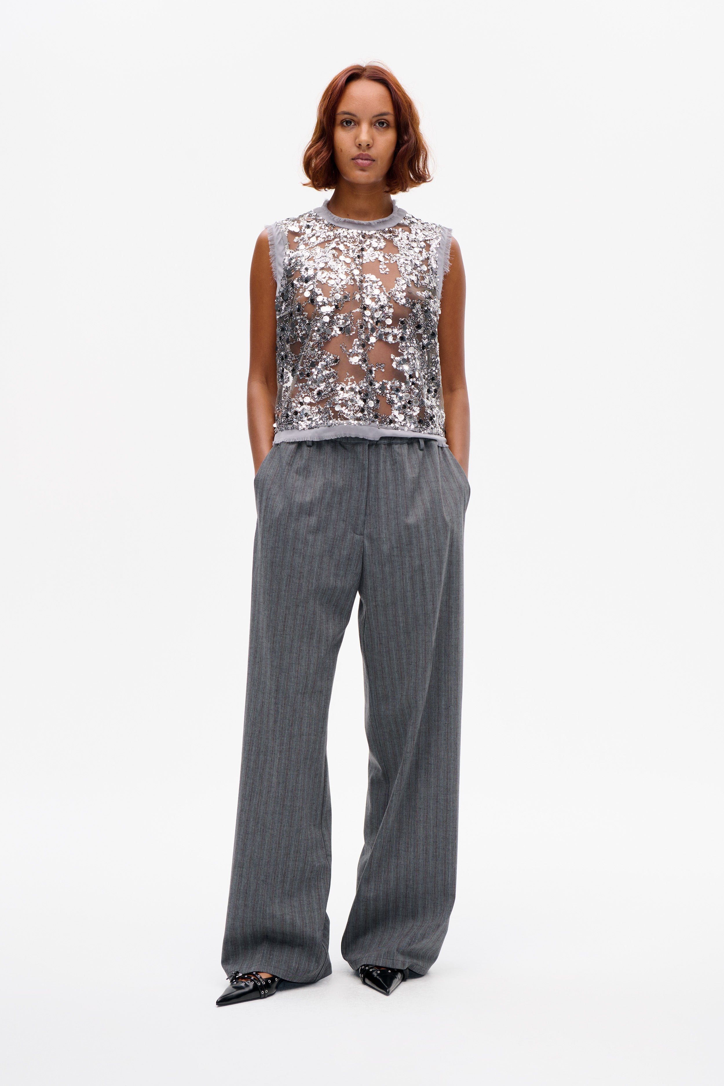 Baum Und PferdgartenのMANIRAスパンコールブラウス Shop MANIRA BLOUSE in Grey Sequins | Worldwide Shipping
