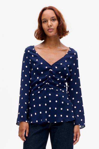 Shop MALLIE BLOUSE in Navy Creme Dot | Worldwide Shipping