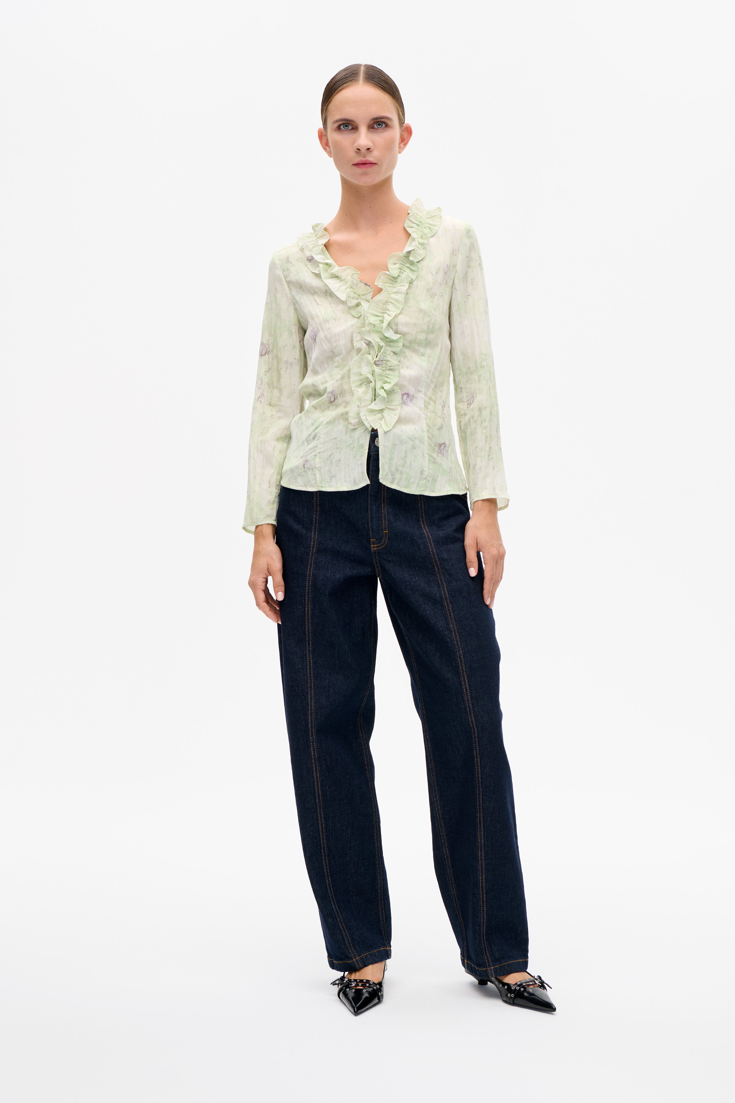 Shop MAJDA BLOUSE in Distorted Green Flower | Fast Delivery