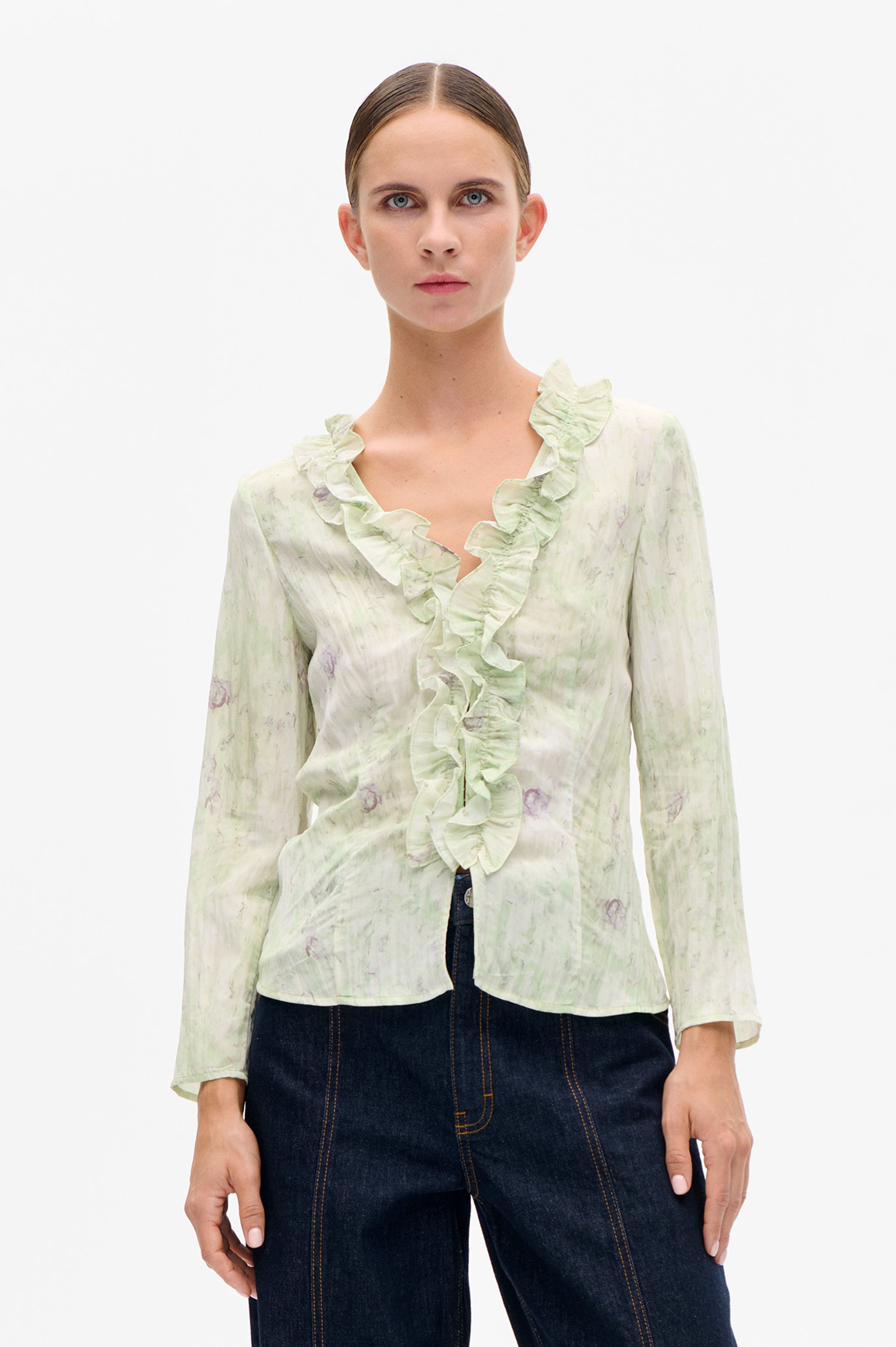 Shop MAJDA BLOUSE in Distorted Green Flower | Fast Delivery