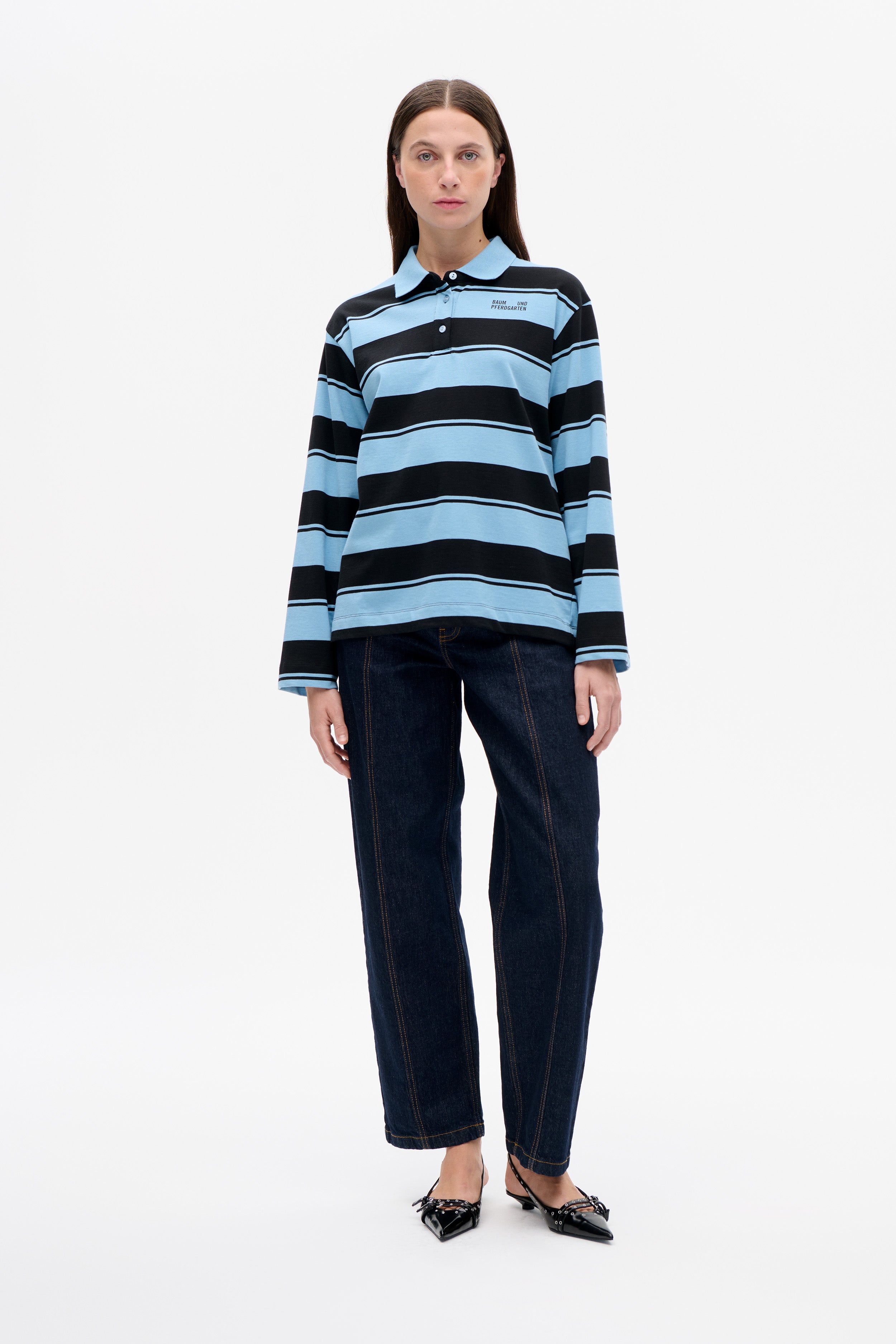 Shop JEANNE TOP in Blue Black Polo Stripes | Fast Delivery