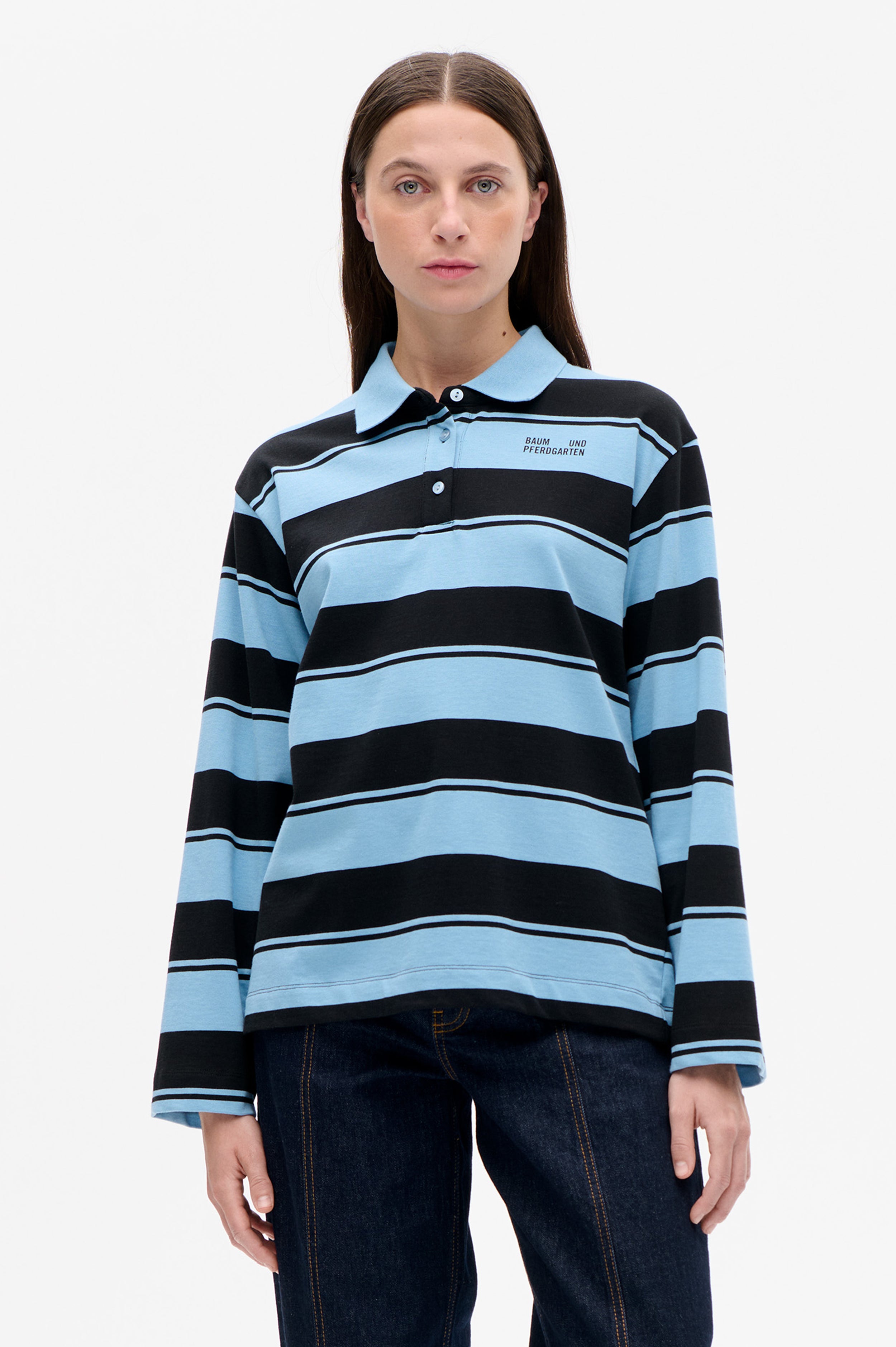 BAUM UND PFERDGARTEN JEANNE ポロシャツ レディース Shop JEANNE TOP in Blue Black Polo Stripes | Fast Delivery