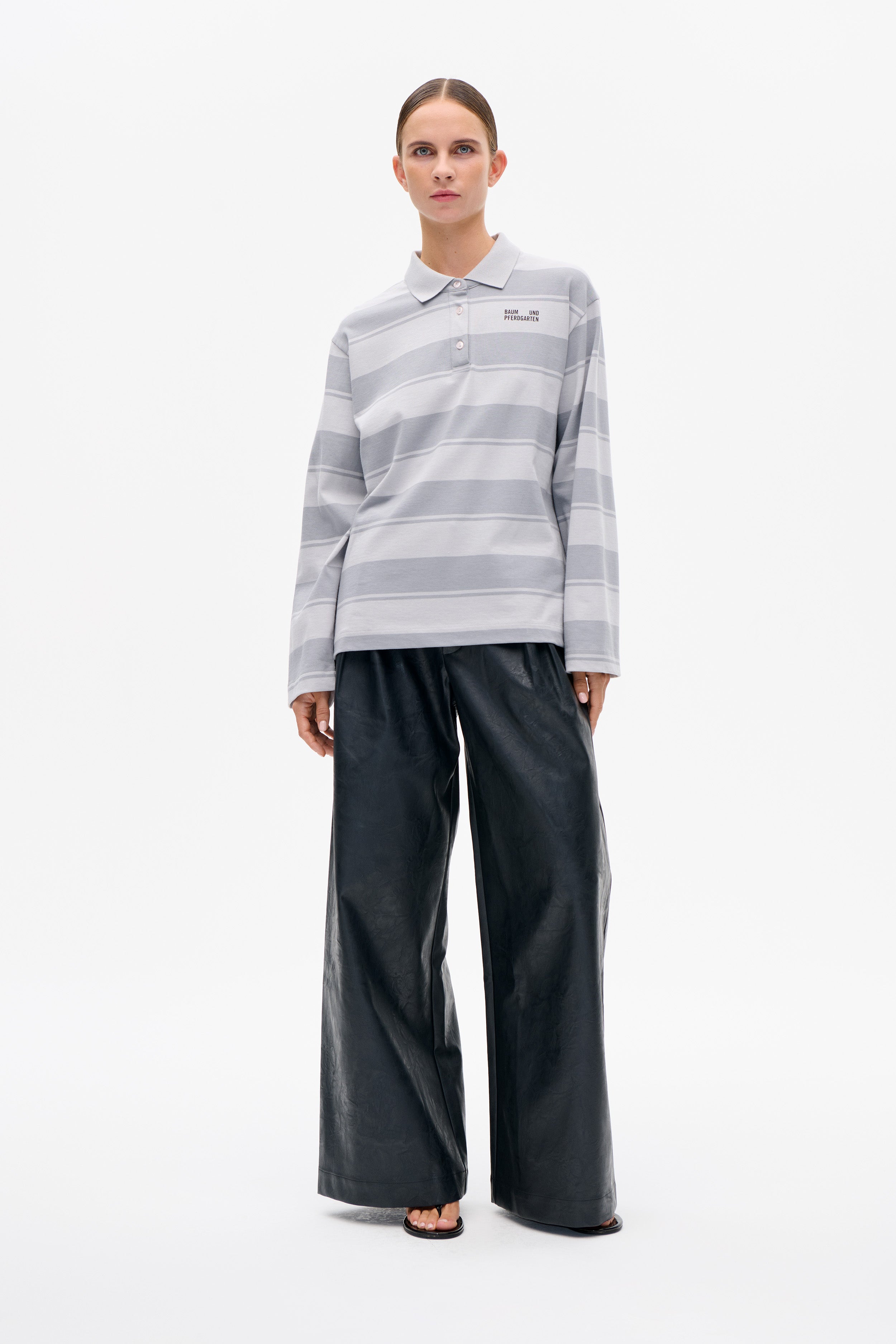 BAUM UND PFERDGARTEN JEANNE ポロシャツ レディース Shop JEANNE TOP in Grey Polo Stripes | Fast Delivery