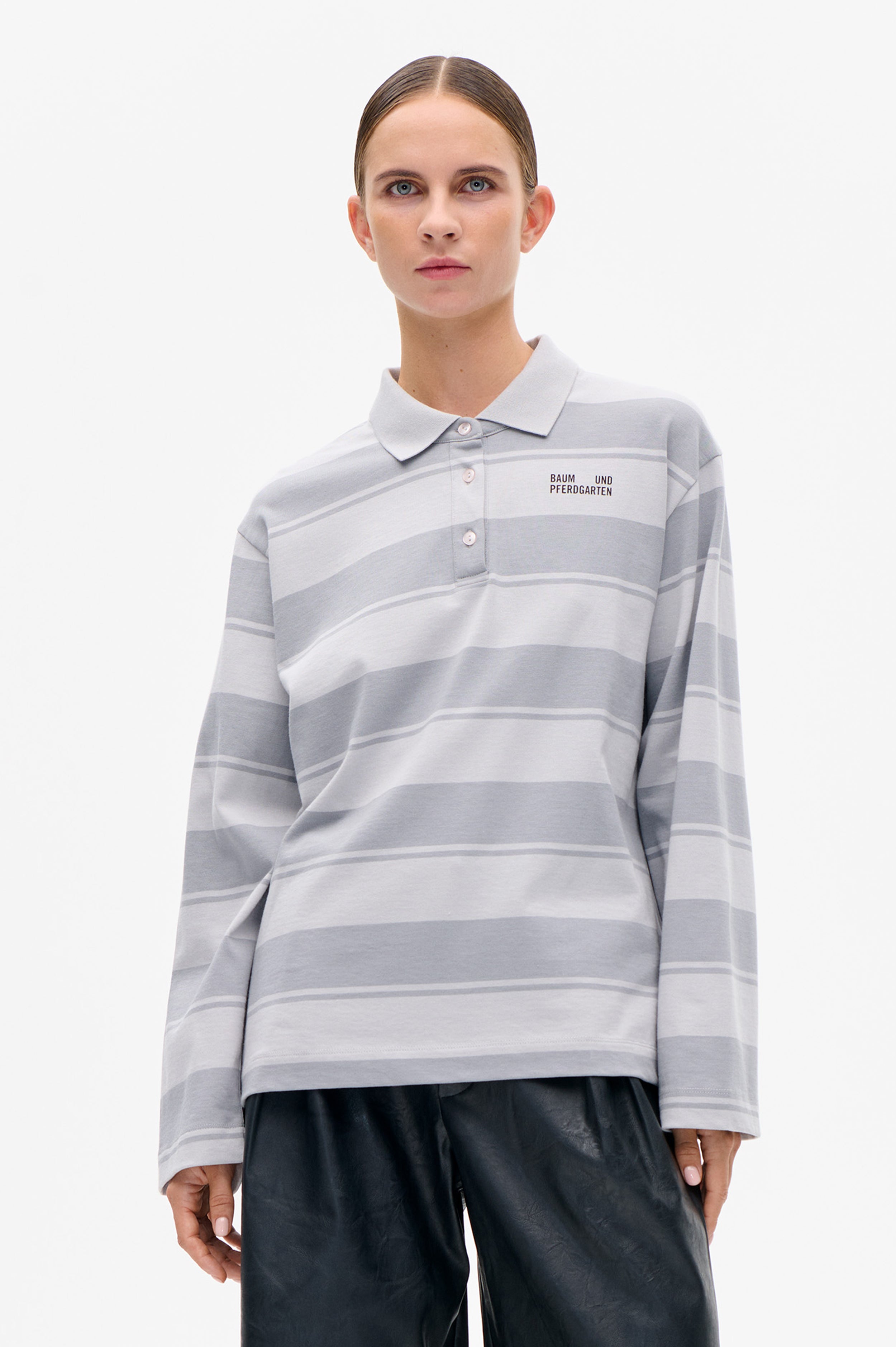 BAUM UND PFERDGARTEN JEANNE ポロシャツ レディース Shop JEANNE TOP in Grey Polo Stripes | Fast Delivery
