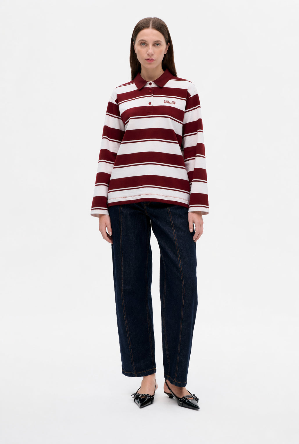 Shop JEANNE TOP in Pink Red Polo Stripe | Fast Delivery
